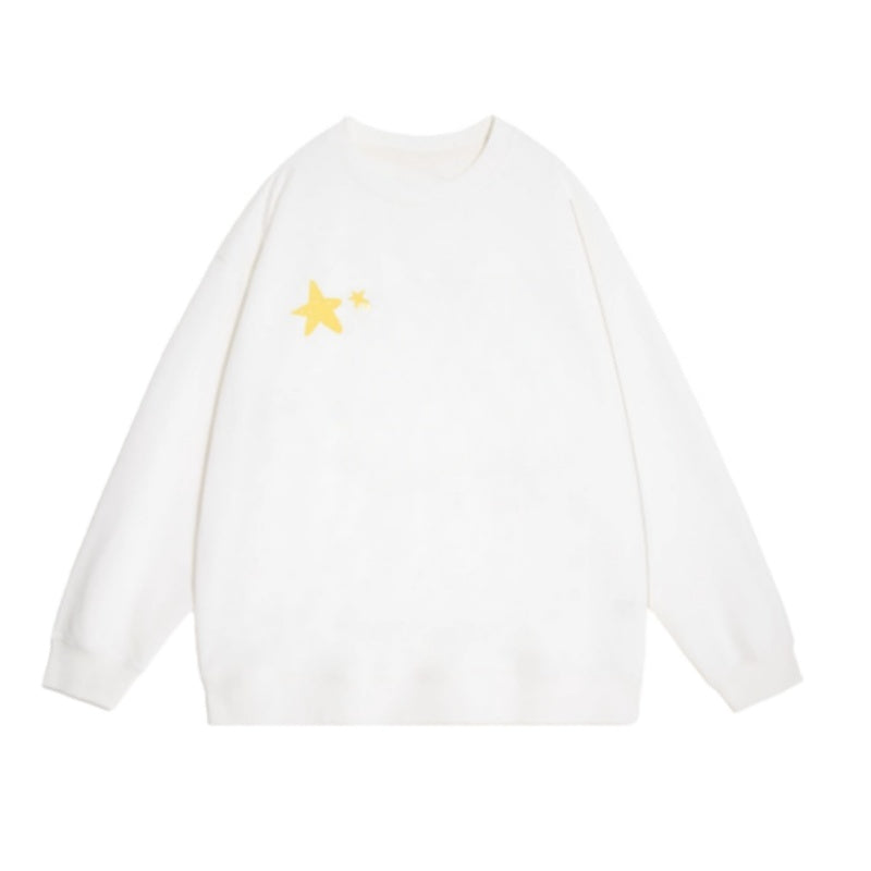 Casual Fleece-Lined White Pure Cotton Sweatshirt