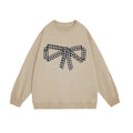 Casual Plaid Sweatshirt with Bow Graphic