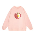 Fun Hand-Drawn Apple Print Pink Sweatshirt