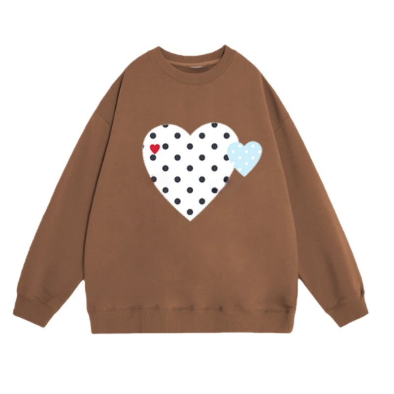 Heart-Print Polka Dot Pullover Casual Sweatshirt